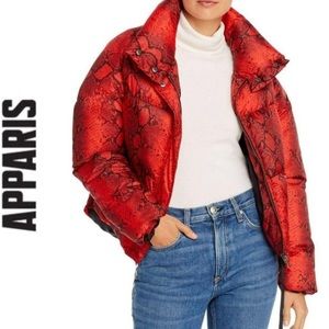(NWT) Apparis Jamie Red Python Puffer Jacket L